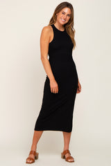 Black Knit Cross Back Midi Dress