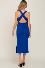 Royal Blue Knit Cross Back Maternity Midi Dress