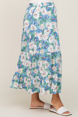 Blue Floral Tiered Maternity Maxi Skirt