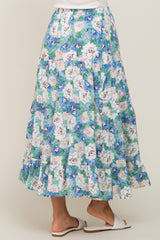 Blue Floral Tiered Maternity Maxi Skirt