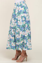 Blue Floral Tiered Maxi Skirt