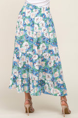 Blue Floral Tiered Maxi Skirt