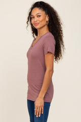 Dark Burgundy Basic V-Neck Tee