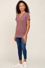 Dark Burgundy Basic V-Neck Tee