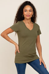 Olive Basic V-Neck Maternity Tee