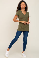 Olive Basic V-Neck Tee