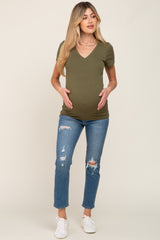 Olive Basic V-Neck Maternity Tee