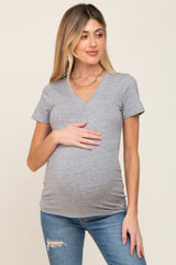 Heather Grey Basic V-Neck Maternity Tee