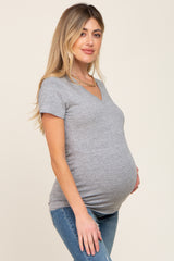 Heather Grey Basic V-Neck Maternity Tee