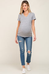 Heather Grey Basic V-Neck Maternity Tee