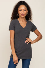 Charcoal Basic V-Neck Tee