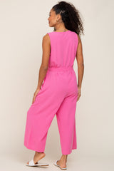 Pink Sleeveless Button Front Cropped Jumpsuit