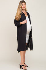 Black Striped Lightweight Button Down Maternity Top