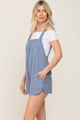 Blue Embroidered Square Ruched Neck Romper