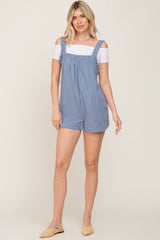 Blue Embroidered Square Ruched Neck Romper