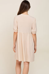 Cream High Neck Puff Sleeve Maternity Dress