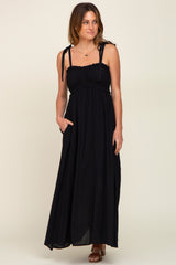 Black Sleeveless Ruffle Trim Maternity Maxi Dress