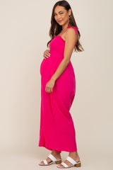 Fuchsia Sleeveless Cropped Maternity Jumpsuit