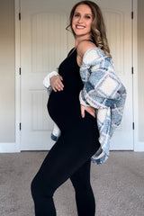 Black V-Neck Seamless Ribbed Fitted Maternity Jumpsuit