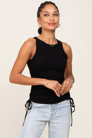 Black Ruched Tie Tank Top