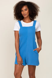 Blue Square Neck Elastic Strap Romper