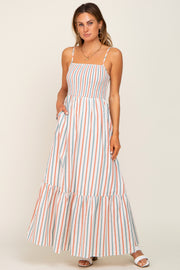 Ivory Striped Smocked Maxi Dress