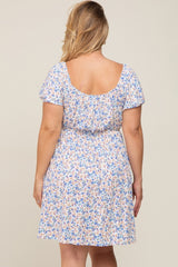 White Floral Short Puff Sleeve Maternity Dress