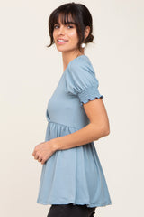 Blue Puff Sleeve Crossover Nursing Top