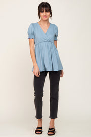 Blue Puff Sleeve Crossover Nursing Top