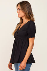 Black Puff Sleeve Crossover Nursing Top