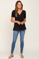 Black Puff Sleeve Crossover Nursing Top