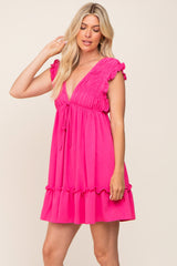 Fuchsia Smocked Ruffle Accent Dress