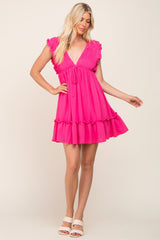 Fuchsia Smocked Ruffle Accent Dress