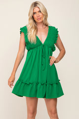 Green Smocked Ruffle Accent Dress