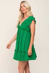 Green Smocked Ruffle Accent Dress