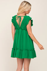 Green Smocked Ruffle Accent Dress