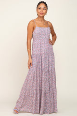 Pink Floral Tiered Maternity Maxi Dress