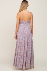 Pink Floral Tiered Maternity Maxi Dress