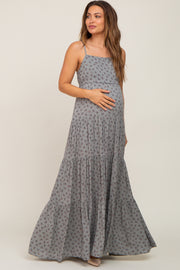 Olive Ditsy Floral Tiered Maternity Maxi Dress