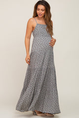 Olive Ditsy Floral Tiered Maternity Maxi Dress