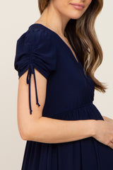 Navy Cinched Sleeve Maternity Midi Dress