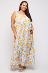 Ivory Floral Ruffle Strap Plus Maxi Dress