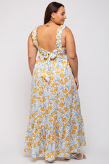 Ivory Floral Ruffle Strap Plus Maxi Dress