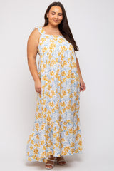 Ivory Floral Ruffle Strap Plus Maxi Dress