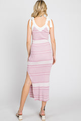 Lavender Striped Ribbed Sleeveless Knit Dress