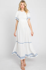 White Embroidered Accent Maternity Maxi Dress