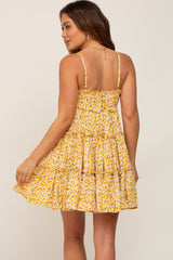 Yellow Floral Cut Out Tiered Ruffle Maternity Mini Dress