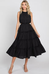 Black Tiered Ruffle Cutout Maternity Midi Dress