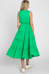 Green Tiered Ruffle Cutout Midi Dress