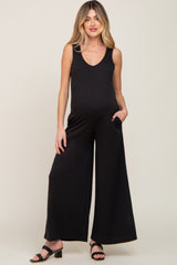 Black Wide Leg Sleeveless Maternity Jumpsuit